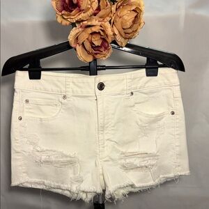 American Eagle Outfitters White Distressed Denim Jean Shorts